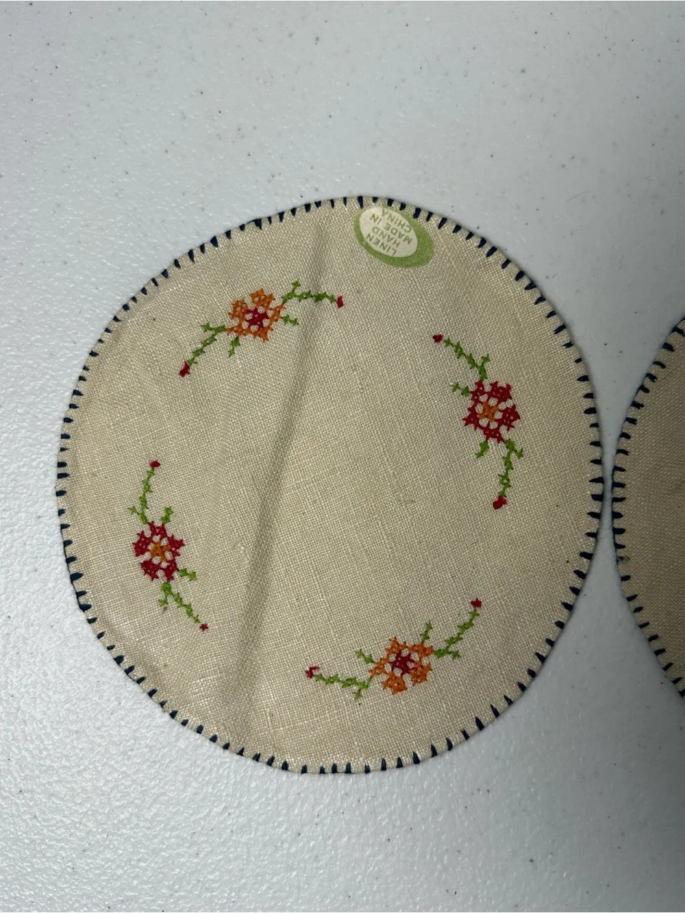 Hand-Embroidered Beige Floral Round Doilies Set - Neutral Table Accents